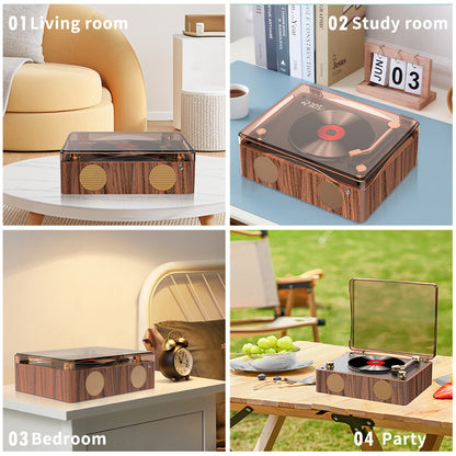 Retro Turntable Style Bluetooth Speaker & CD Player with Display - USB Rechargeable - Image 4
