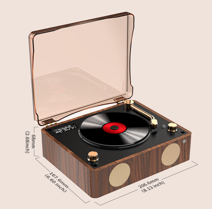 Retro Turntable Style Bluetooth Speaker & CD Player with Display - USB Rechargeable - Image 5