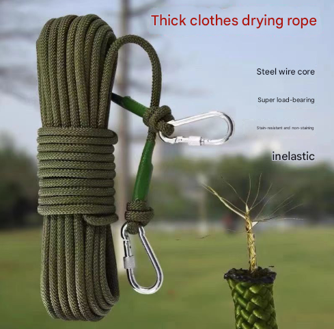 Red-white With Wire Core Heavy Duty Adjustable Clothesline Set (4 Pack) - 15m Steel Wire Core Nylon Rope with Hooks for Outdoor & Camping - Image 2