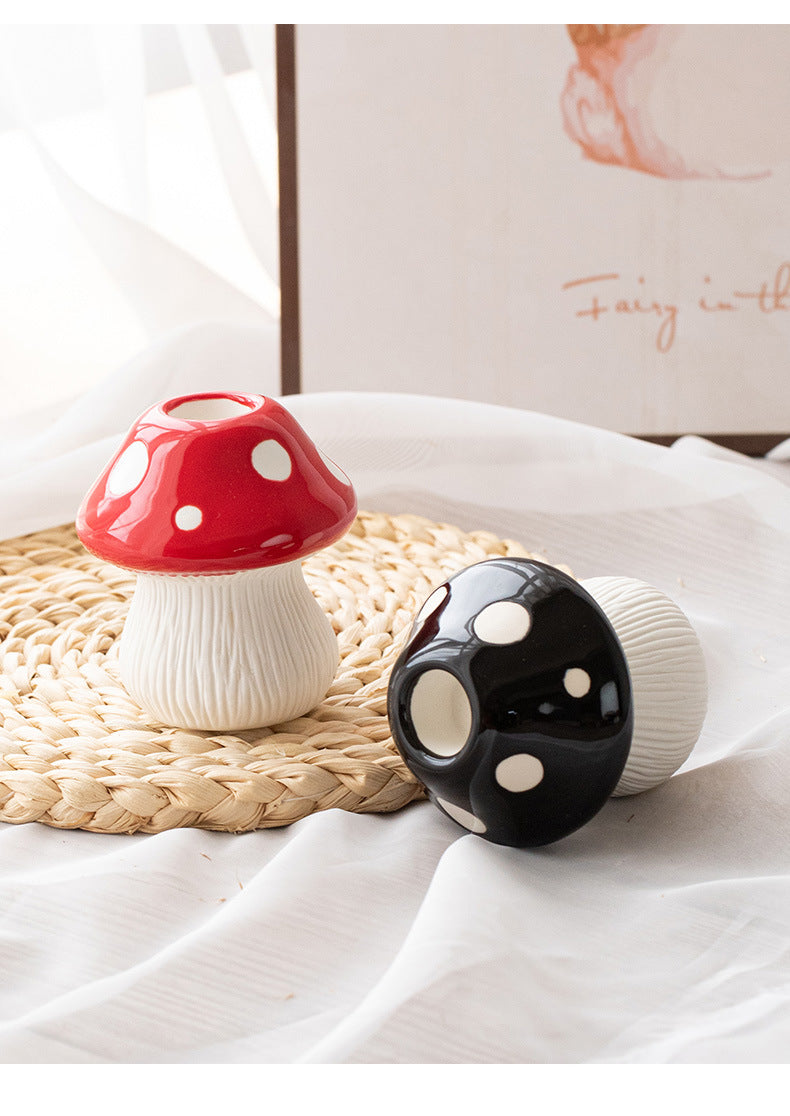 Big Size Red Whimsical Ceramic Mushroom Vase - Decorative Floral & Hydroponic Planter - Image 4