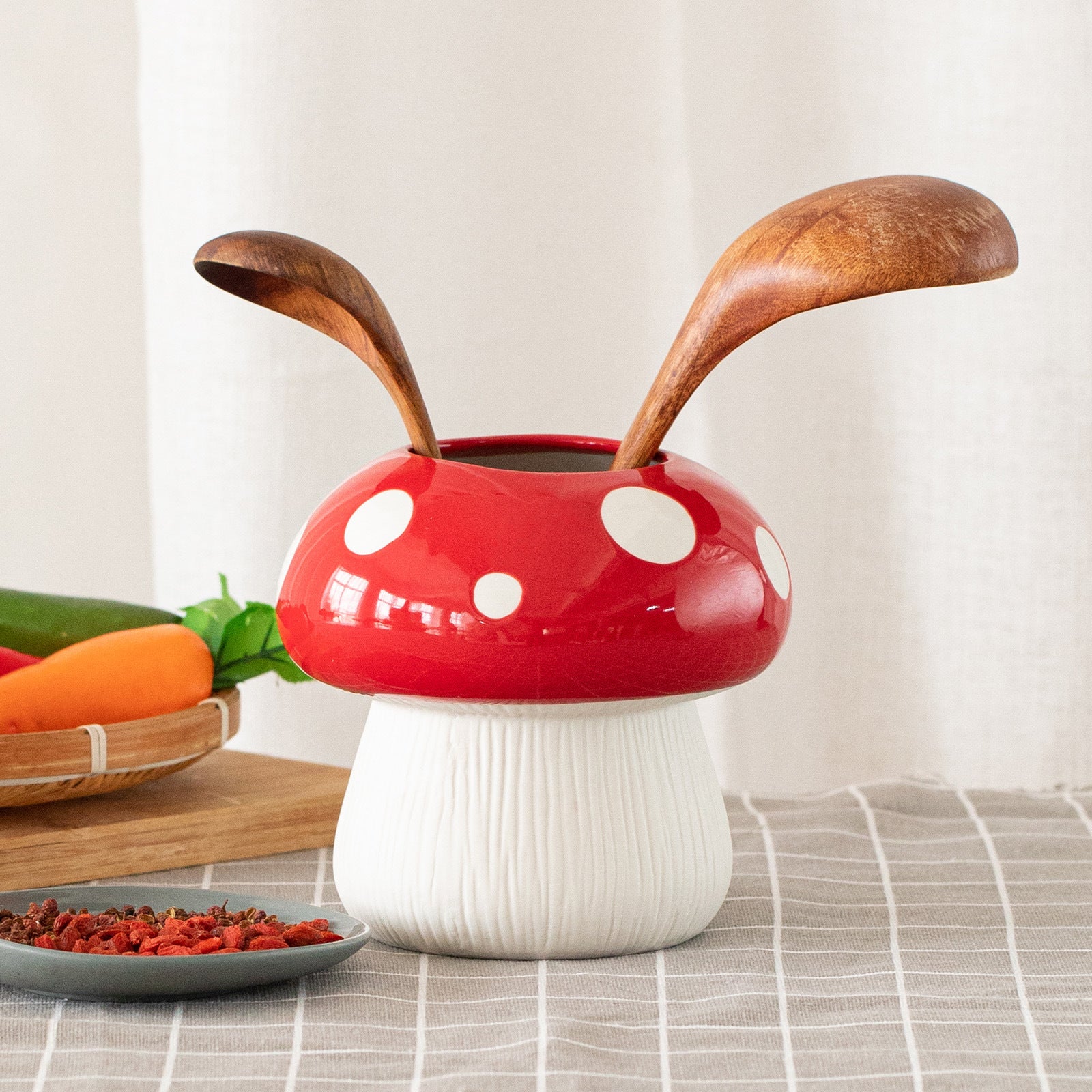 Middle Size Red Whimsical Ceramic Mushroom Vase - Decorative Floral & Hydroponic Planter - Image 3