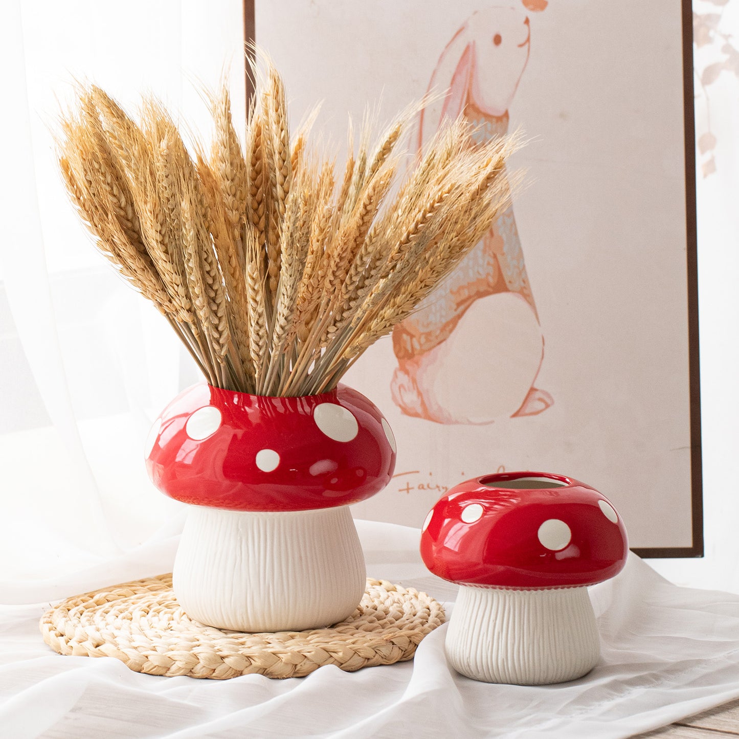 Small Size Red Whimsical Ceramic Mushroom Vase - Decorative Floral & Hydroponic Planter - Image 2