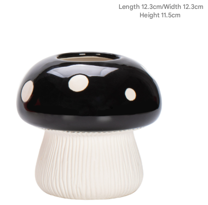 Middle Size Black Whimsical Ceramic Mushroom Vase - Decorative Floral & Hydroponic Planter