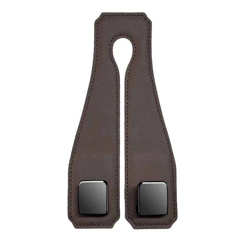 Coffee Heavy Duty Car Headrest Hooks (Set of 4 Units) - PU Leather Seat Back Organizer Hangers