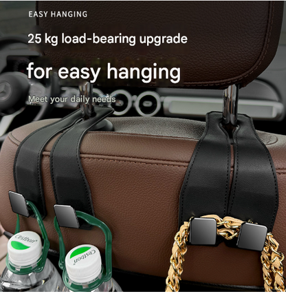 Coffee Heavy Duty Car Headrest Hooks (Set of 4 Units) - PU Leather Seat Back Organizer Hangers - Image 2