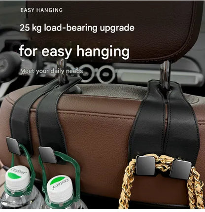Coffee Heavy Duty Car Headrest Hooks (Set of 4 Units) - PU Leather Seat Back Organizer Hangers - Image 2