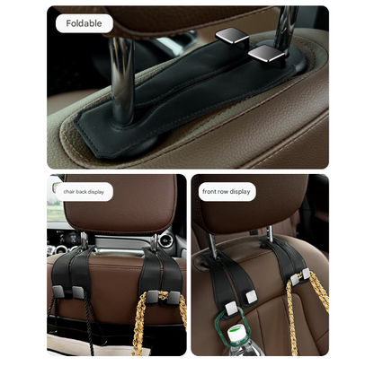 Coffee Heavy Duty Car Headrest Hooks (Set of 4 Units) - PU Leather Seat Back Organizer Hangers - Image 4