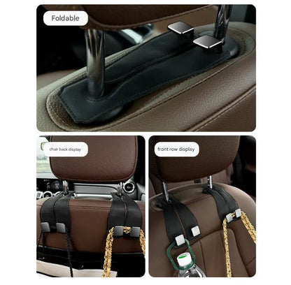 Coffee Heavy Duty Car Headrest Hooks (Set of 4 Units) - PU Leather Seat Back Organizer Hangers - Image 4