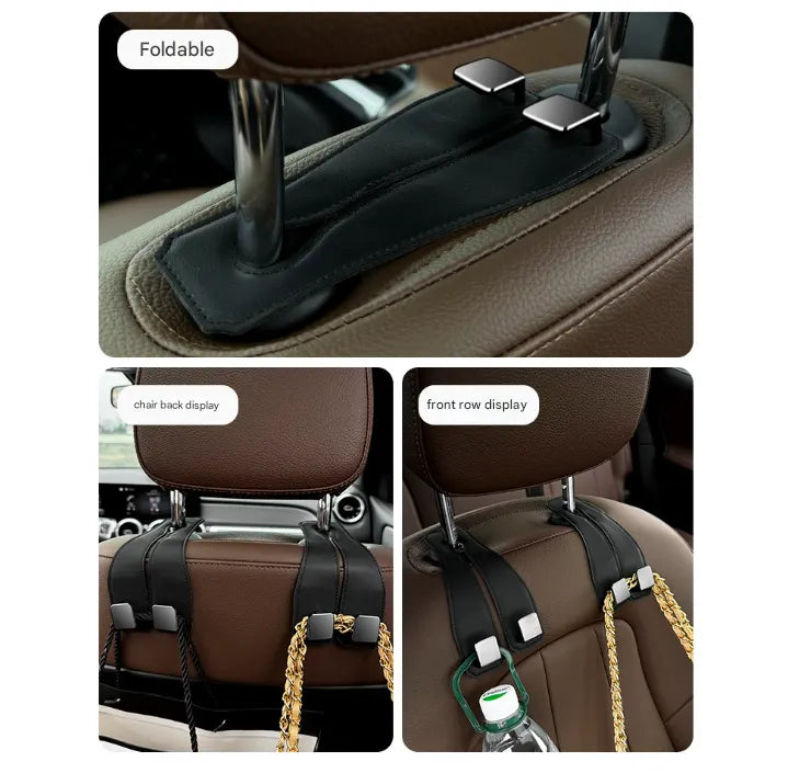 Red Brown Heavy Duty Car Headrest Hooks (Set of 4 Units) - PU Leather Seat Back Organizer Hangers - Image 4