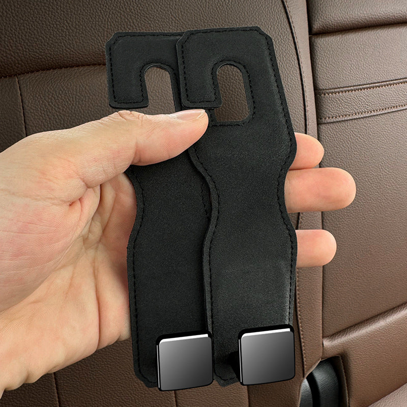 Black Premium PU Leather Car Headrest Hooks (Set of 4) - Stylish Seat Back Organizer Hangers - Image 3