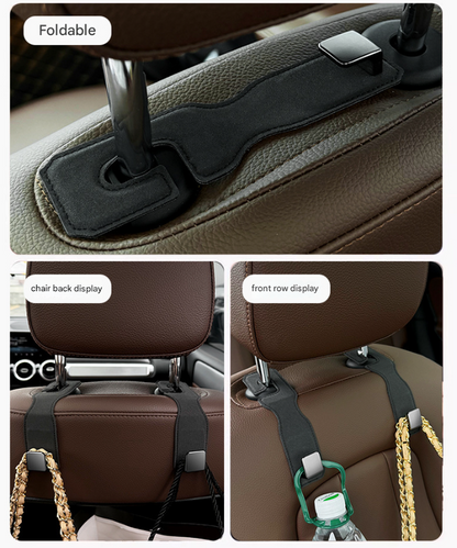 Black Premium PU Leather Car Headrest Hooks (Set of 4) - Stylish Seat Back Organizer Hangers - Image 4
