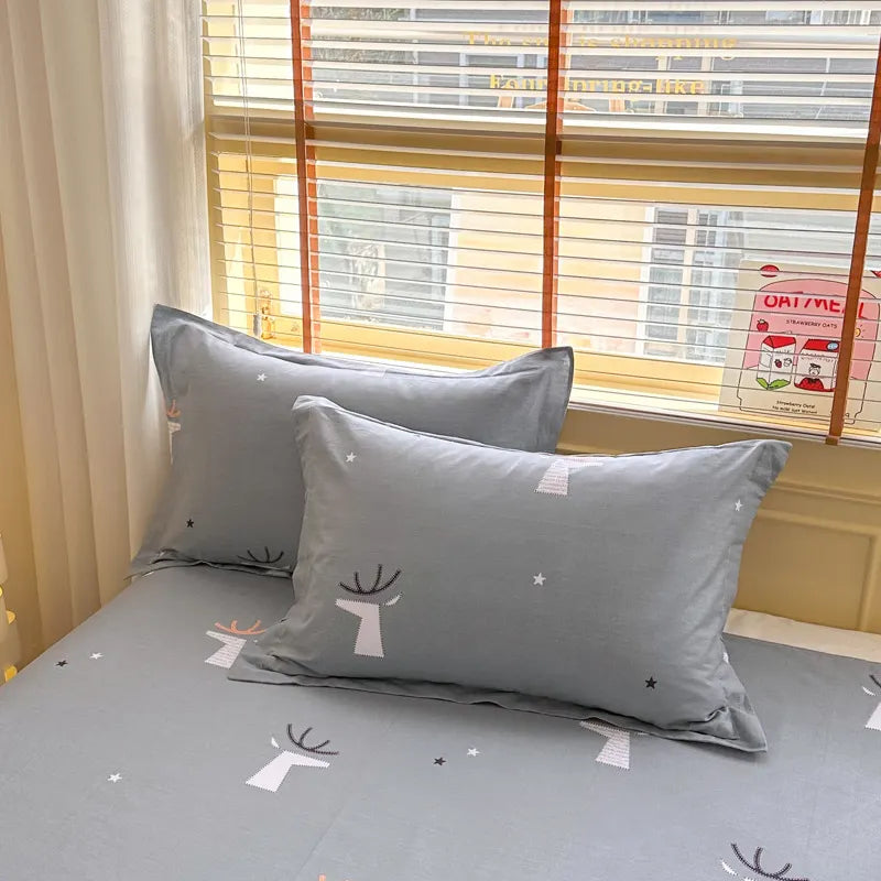 Grey Deer 100% Cotton Pillowcase Set (Pack of 2) - Breathable Standard Size 48x74cm Pure Cotton Pillow Covers