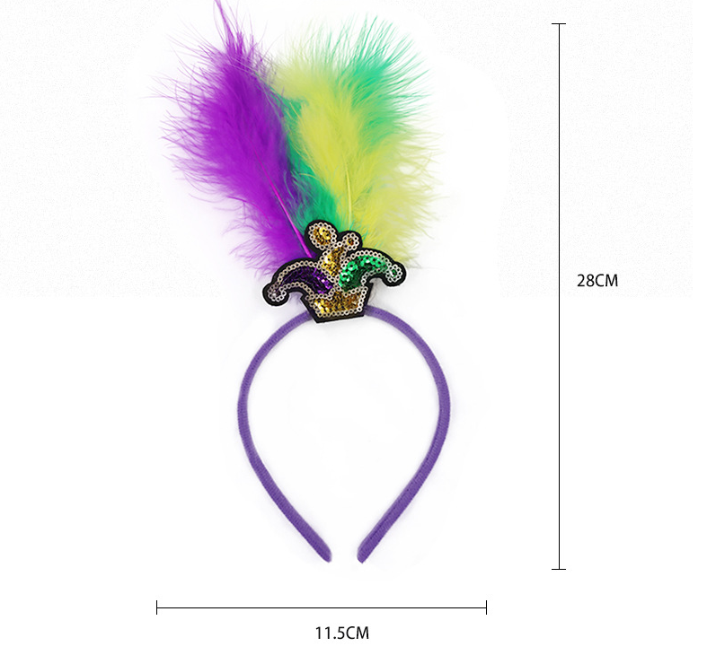 Masks Pattern Festive Mardi Gras Feather Headband Set - 10 Pack Sequin Jester Hat Party Accessory - Image 4