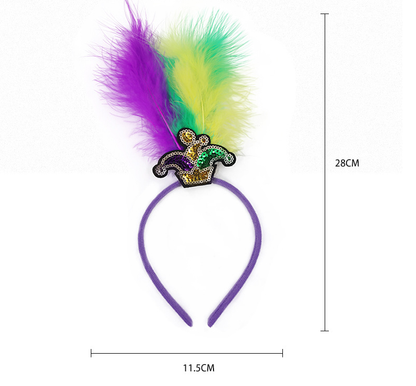 New Arrow Pattern Festive Mardi Gras Feather Headband Set - 10 Pack Sequin Jester Hat Party Accessory - Image 4