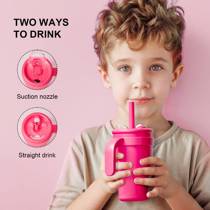 Rose Red 14oz Insulated Tumbler with Handle & Straw - 304 Stainless Steel Car Cup (Contrast Color) - Image 2