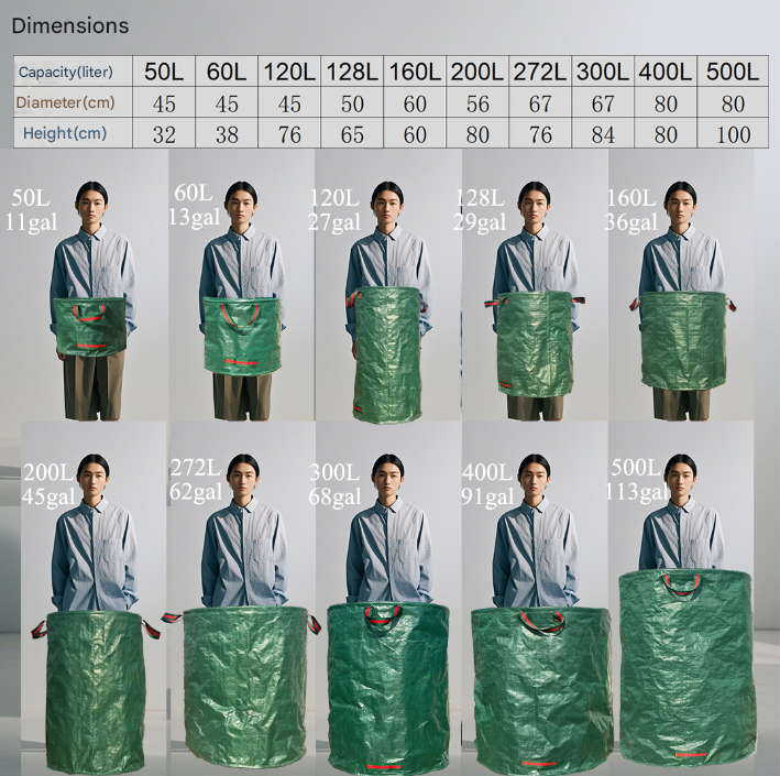 500L (Calibre80*100cm) Zip Version Heavy Duty Collapsible Garden Waste Bags (Set of 2) - Large Reusable Yard Leaf Bin - Image 3