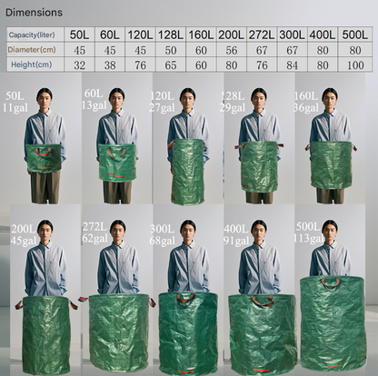 500L (Calibre80*100cm) Zip Version Heavy Duty Collapsible Garden Waste Bags (Set of 2) - Large Reusable Yard Leaf Bin - Image 3