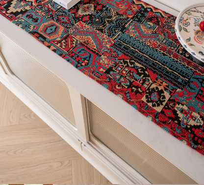 Jacquard Red Water Plant 33-180cm Elegant Geometric Jacquard Table Runner with Tassels - Modern Dining & Coffee Table Decor - Image 2