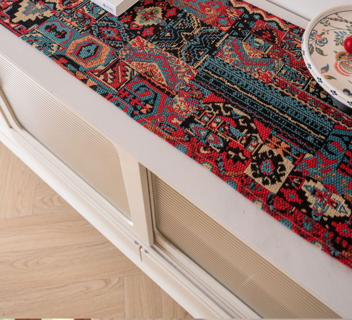 Jacquard Blue Water Plant 33-180cm Elegant Geometric Jacquard Table Runner with Tassels - Modern Dining & Coffee Table Decor - Image 2