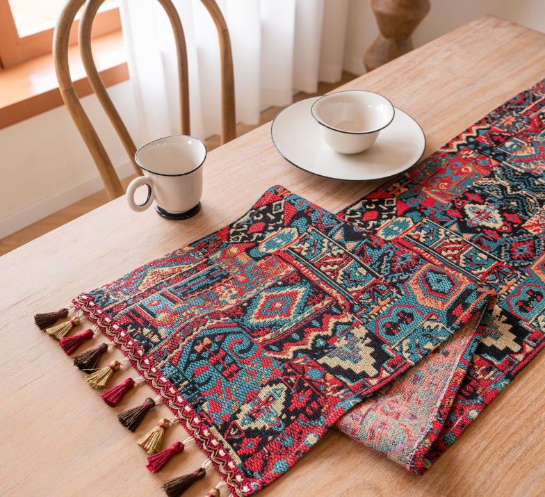 Two Orioles in Jacquard Rice 33-180cm Elegant Geometric Jacquard Table Runner with Tassels - Modern Dining & Coffee Table Decor - Image 3