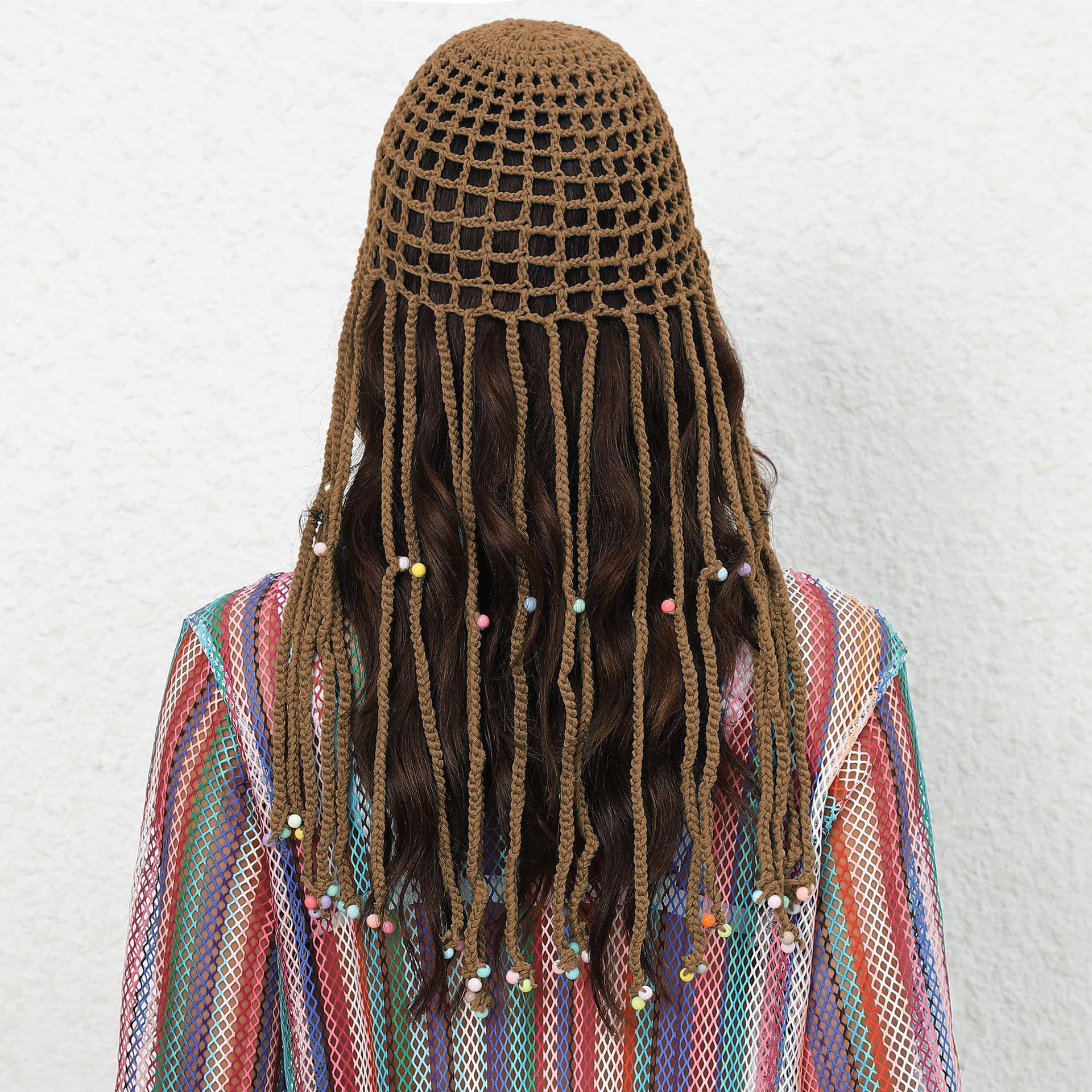 Black Boho Hand-Crocheted Tassel Sun Hat - Lightweight Breathable Beach Cap (Fits 55-60cm) - Image 2