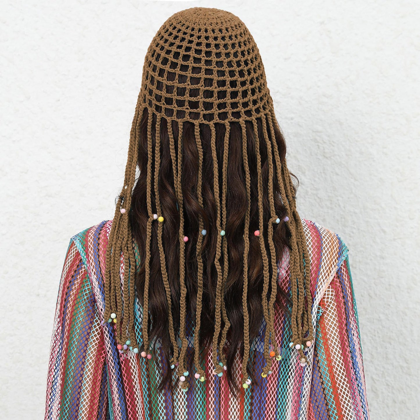 Blue Boho Hand-Crocheted Tassel Sun Hat - Lightweight Breathable Beach Cap (Fits 55-60cm) - Image 2