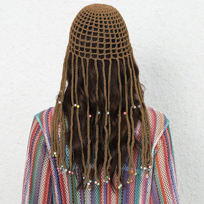 Blue Boho Hand-Crocheted Tassel Sun Hat - Lightweight Breathable Beach Cap (Fits 55-60cm) - Image 2