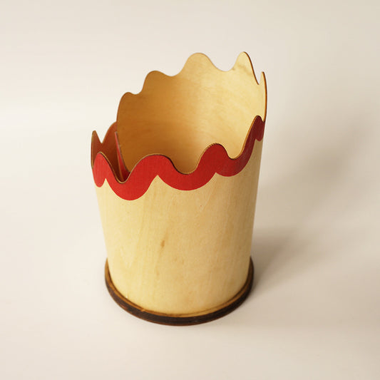 2PCS Red Creative Wooden Pencil Shaving Pen Holder - Novelty Desk Organizer & Stationery Storage