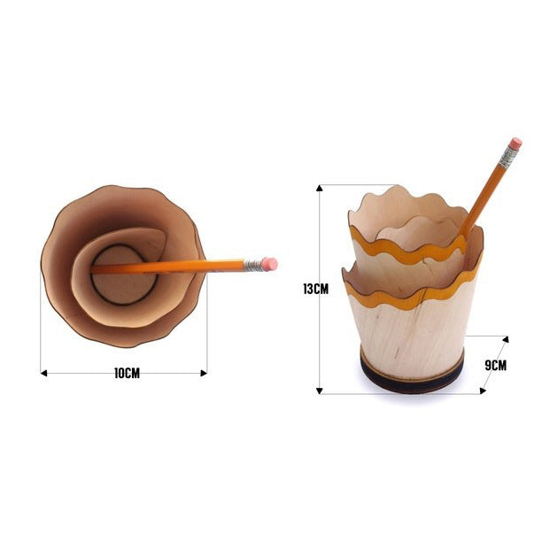 2PCS Red Creative Wooden Pencil Shaving Pen Holder - Novelty Desk Organizer & Stationery Storage - Image 2