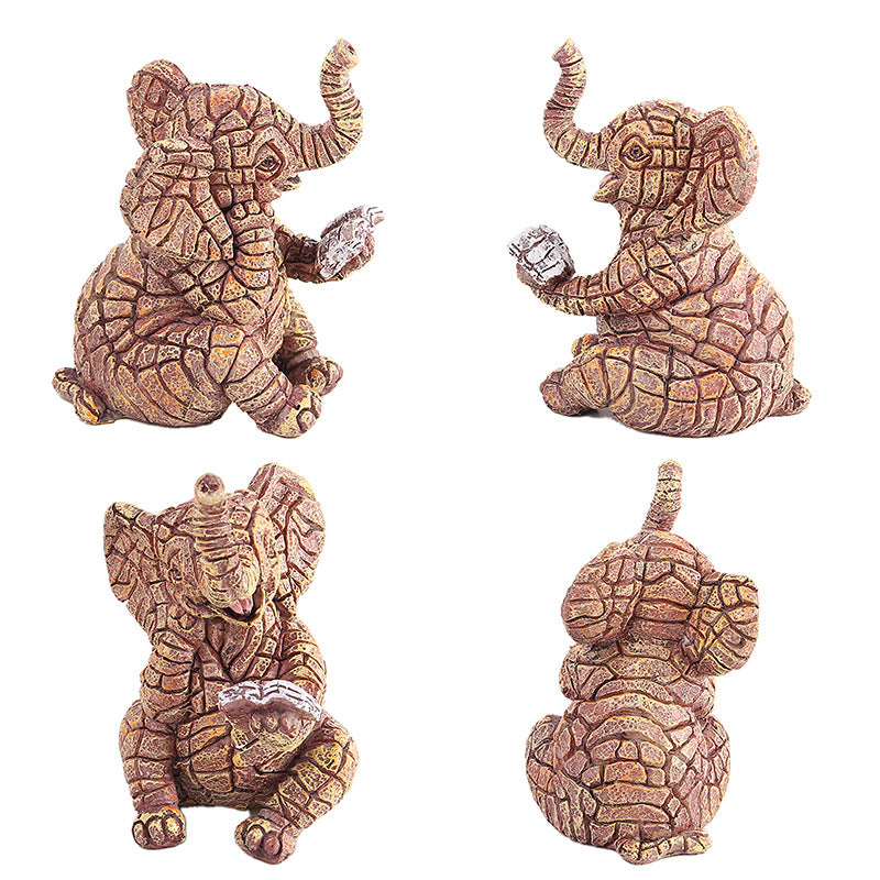 2 PCS Textured Resin Elephant Figurine - Decorative Stone-Look Statue for Home & Garden Decor - Image 2