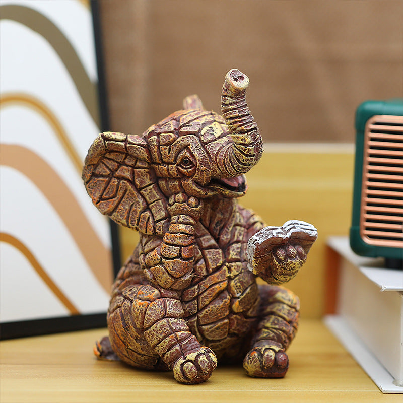 2 PCS Textured Resin Elephant Figurine - Decorative Stone-Look Statue for Home & Garden Decor - Image 4