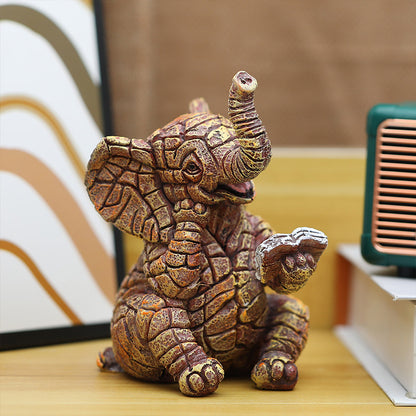 2 PCS Textured Resin Elephant Figurine - Decorative Stone-Look Statue for Home & Garden Decor - Image 4
