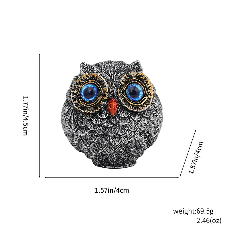 3Pcs Blue Small Decorative Resin Owl Figurine - Textured Statue with Blue Eyes - Image 2