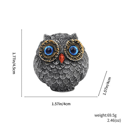 3Pcs Blue Small Decorative Resin Owl Figurine - Textured Statue with Blue Eyes - Image 2