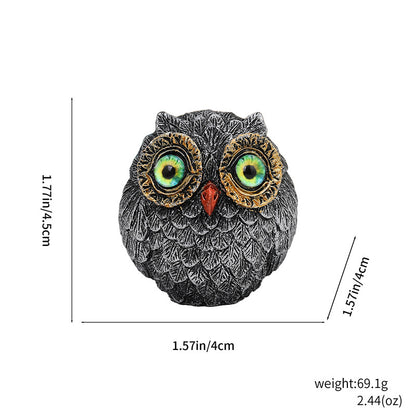 3Pcs Green Small Decorative Resin Owl Figurine - Textured Statue with Blue Eyes - Image 2