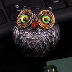 3Pcs Green Small Decorative Resin Owl Figurine - Textured Statue with Blue Eyes - Image 3
