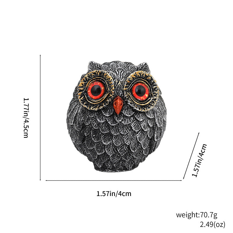 3Pcs Red Small Decorative Resin Owl Figurine - Textured Statue with Blue Eyes - Image 2