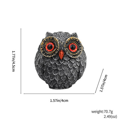 3Pcs Red Small Decorative Resin Owl Figurine - Textured Statue with Blue Eyes - Image 2