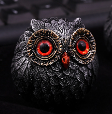 3Pcs Red Small Decorative Resin Owl Figurine - Textured Statue with Blue Eyes - Image 3
