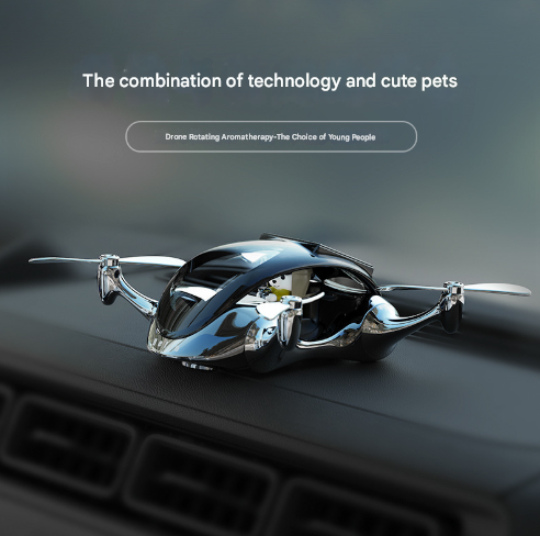 Silver Solar Powered Drone Car Air Freshener - Rotating Propeller Vehicle Scent Diffuser Ornament - Image 4