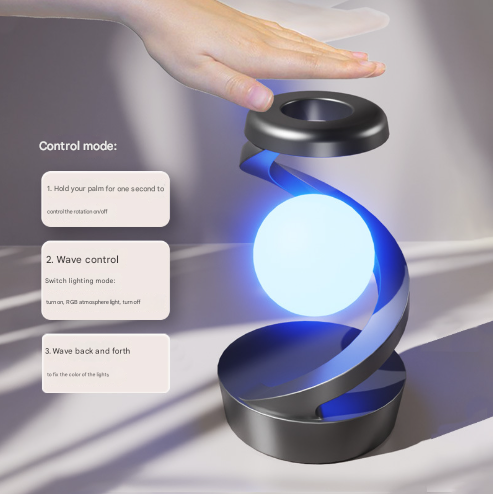 White Modern Levitating LED Desk Lamp with Wireless Phone Charger - Spiral Design Atmosphere Light - Image 2