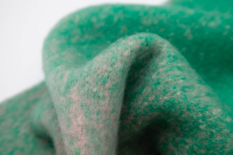 Green Plush Gradient Winter Scarf Shawl - Thick Textured Circle Yarn with Chunky Tassels - 185cm x 40cm - Image 2