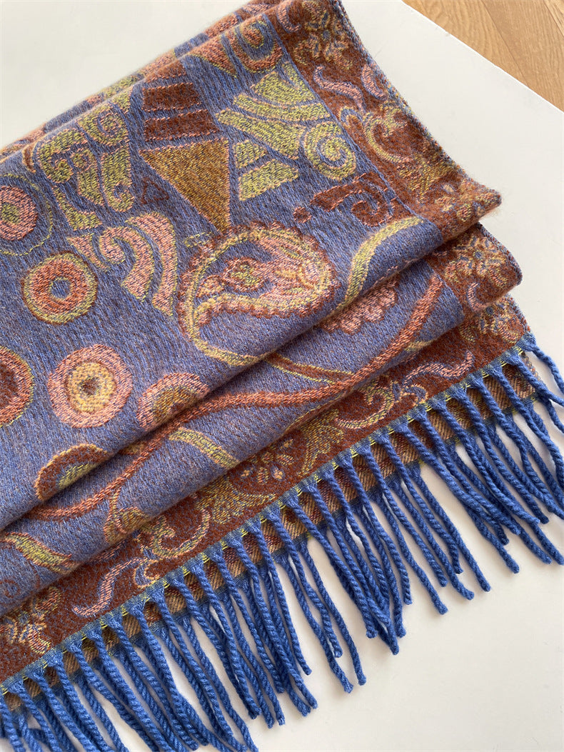 Blue Bohemian Paisley Print Scarf - Large Lightweight Shawl Wrap - 200cm x 65cm - Image 2