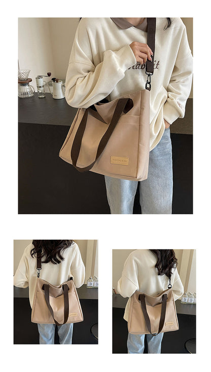 Stylish khaki canvas tote bag with detachable shoulder strap - Image 2