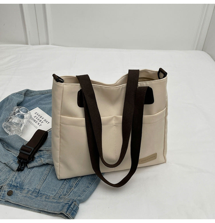 Stylish khaki canvas tote bag with detachable shoulder strap - Image 3