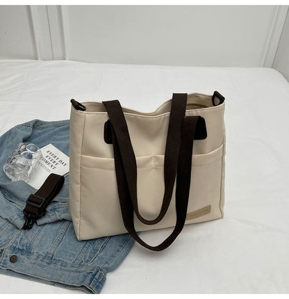 Stylish khaki canvas tote bag with detachable shoulder strap - Image 3