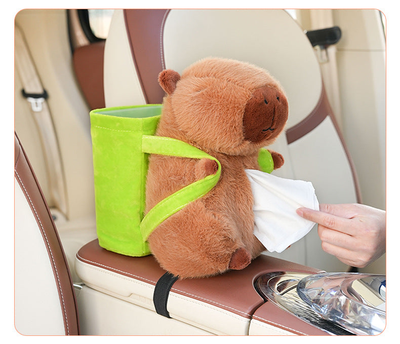 Cute Capybara Tissue Holder for Car - Plush Toy with Storage - Image 3