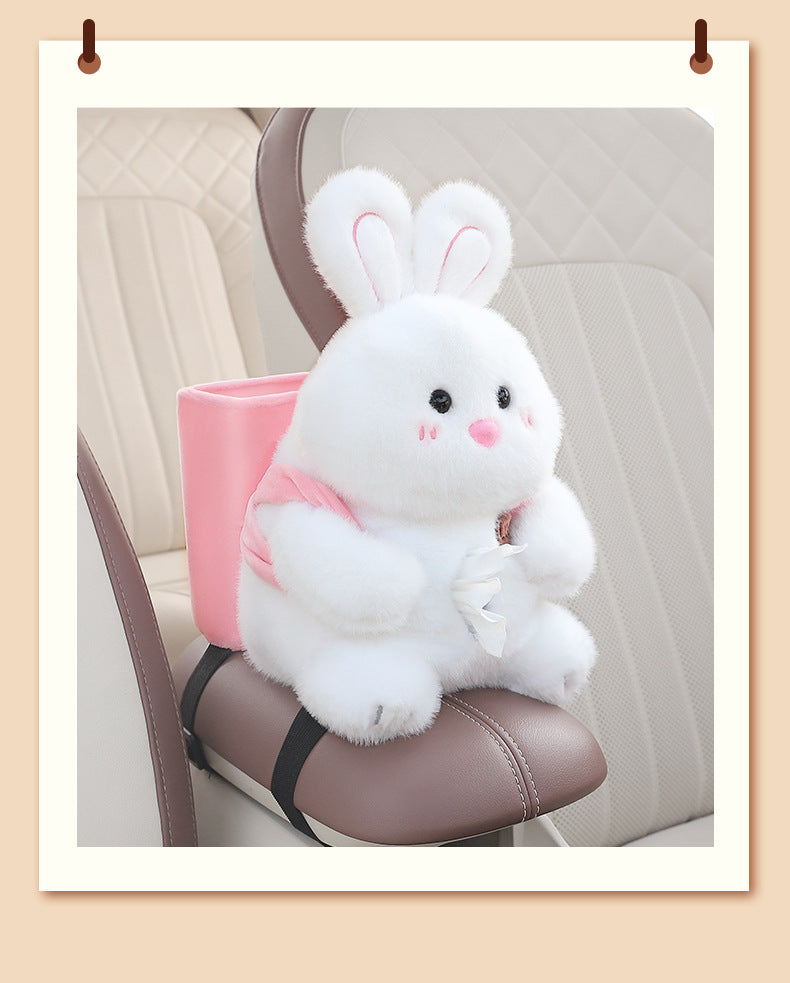 Adorable White Rabbit Tissue Holder for Car - Plush Toy with Storage - Image 2