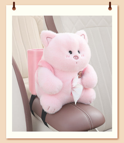 Adorable Pink Pig Tissue Holder for Car - Plush Toy with Storage - Image 2