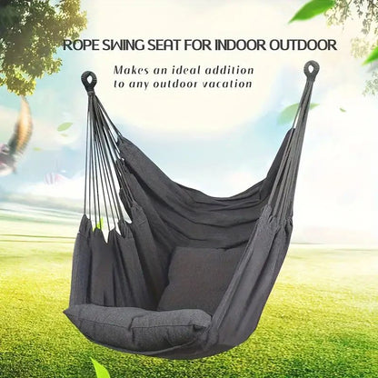 Colorful Striped Hammock Chair with Ropes and Storage Bag - Red Stripes - Image 3
